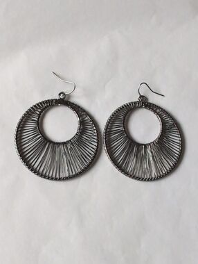 Gunmetal Wire Hoop Earrings - Women Jewelry